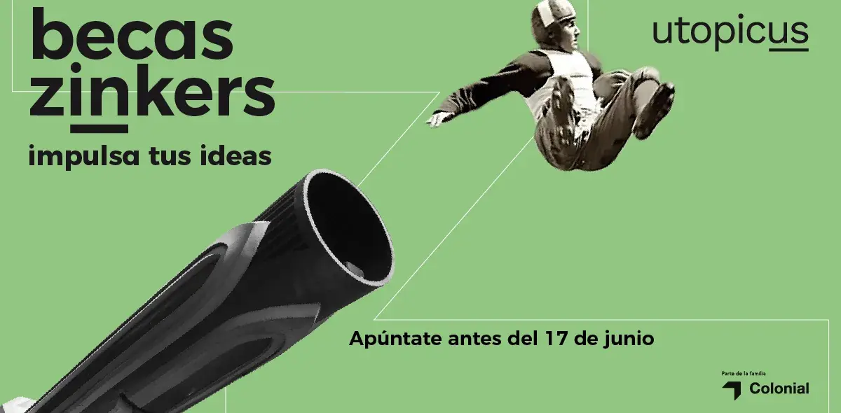 Tubo negro apunta hacia una persona saltando sobre fondo verde.