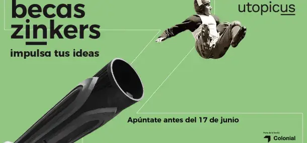 Tubo negro apunta hacia una persona saltando sobre fondo verde.